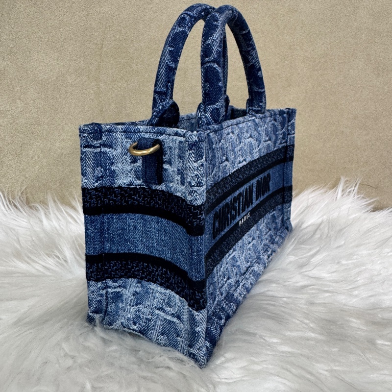 Dior Book Tote 藍丹寧刺繡緹花迷你托特包 近全新-2