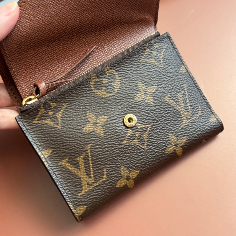 ::LOUIS VUITTON:: LV M62472 Victorine經典花紋內咖色皮革三折短夾-8