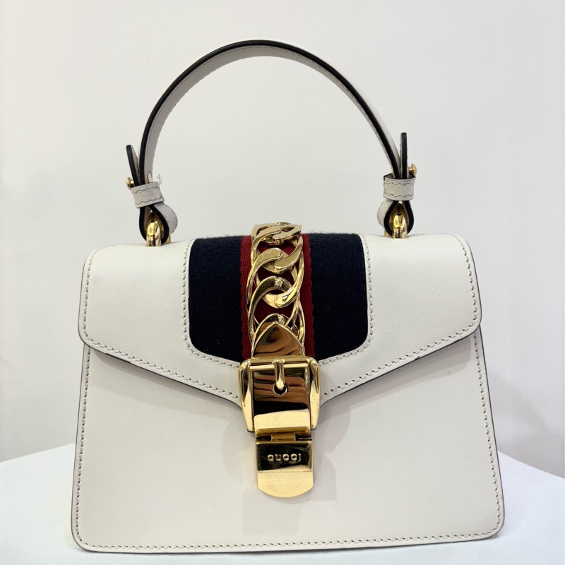 GUCCI白紅藍條Sylvie緞帶包-小-0