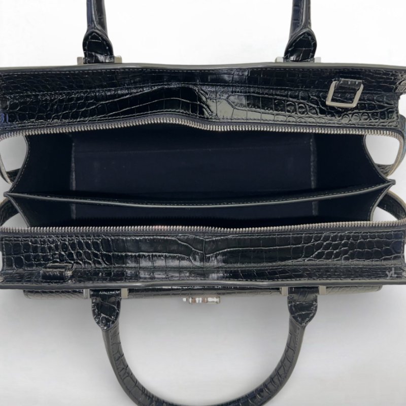 YSL包包 黑色Uptown small牛皮鱷魚壓紋兩用包-5