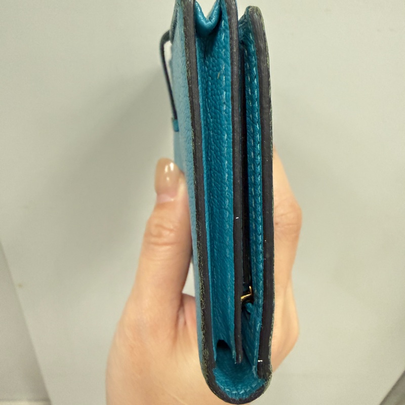 Hermes 愛馬仕 金扣 長夾 藍綠色-2