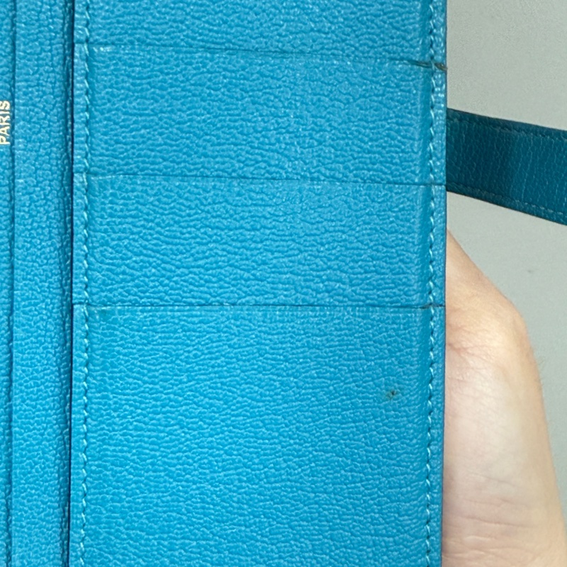 Hermes 愛馬仕 金扣 長夾 藍綠色-20