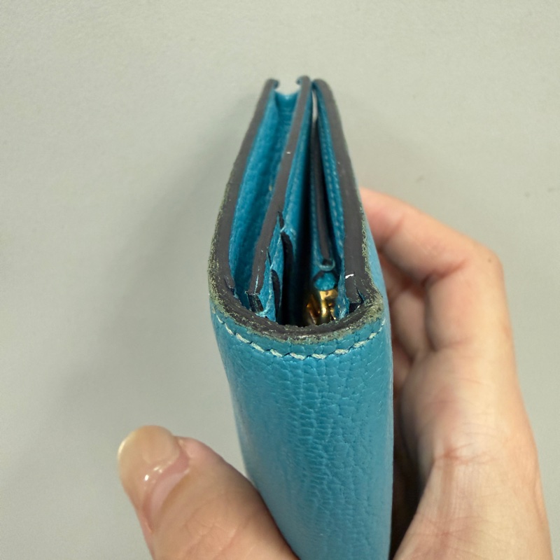 Hermes 愛馬仕 金扣 長夾 藍綠色-23