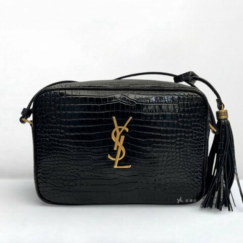 YSL包包 黑色鱷魚牛皮壓紋流蘇相機包