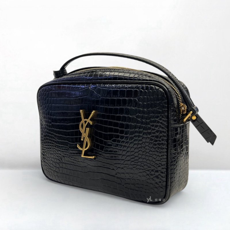 YSL包包 黑色鱷魚牛皮壓紋流蘇相機包-1