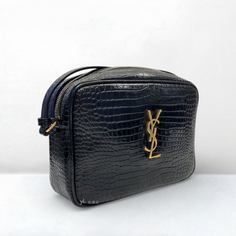 YSL包包 黑色鱷魚牛皮壓紋流蘇相機包-2