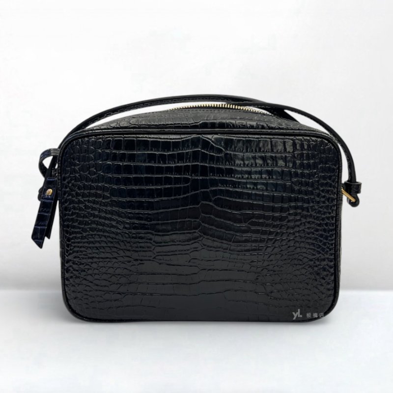 YSL包包 黑色鱷魚牛皮壓紋流蘇相機包-3
