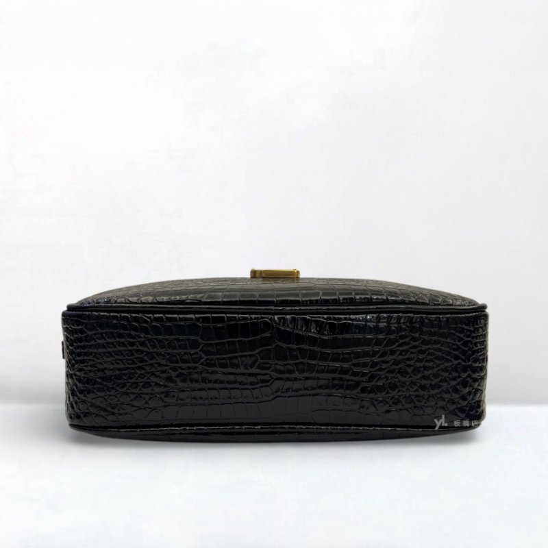 YSL包包 黑色鱷魚牛皮壓紋流蘇相機包-4