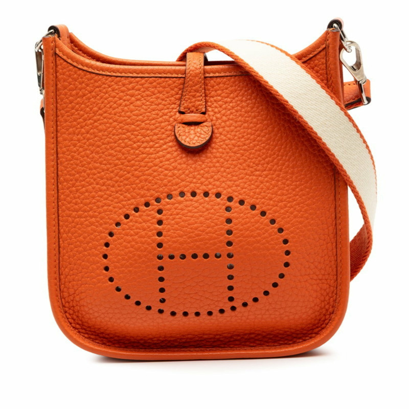 愛馬仕 (Hermes) 女士 Evelyn TPM 斜挎單肩包，橙色 Taurillon Clemence 皮革。-0