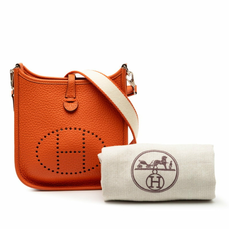 愛馬仕 (Hermes) 女士 Evelyn TPM 斜挎單肩包，橙色 Taurillon Clemence 皮革。-6