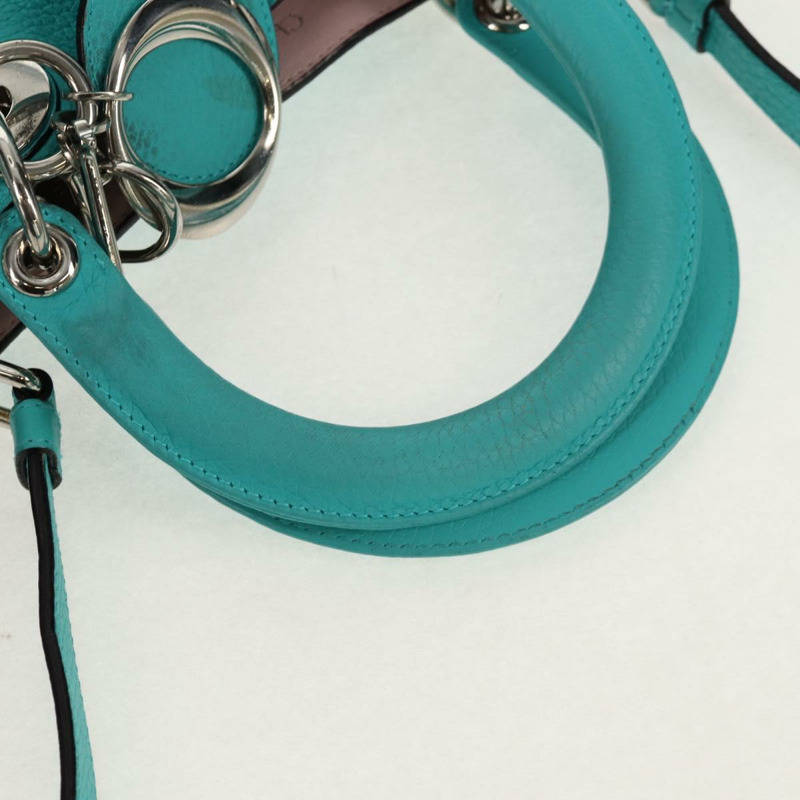 【日本直送】Christian Dior Diorissimo 皮革雙肩包,綠松石藍/銀色,正品,貨號 158870V-7