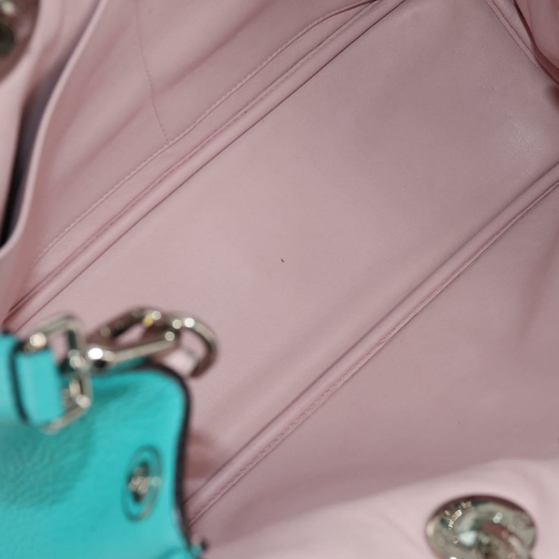 【日本直送】Christian Dior Diorissimo 皮革雙肩包,綠松石藍/銀色,正品,貨號 158870V-10