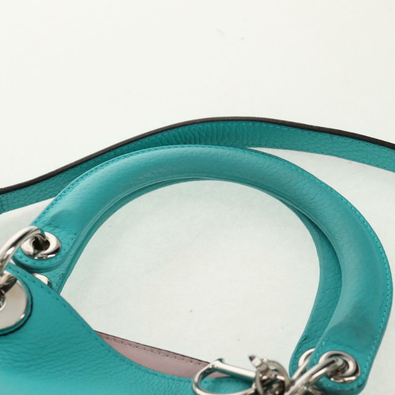 【日本直送】Christian Dior Diorissimo 皮革雙肩包,綠松石藍/銀色,正品,貨號 158870V-13