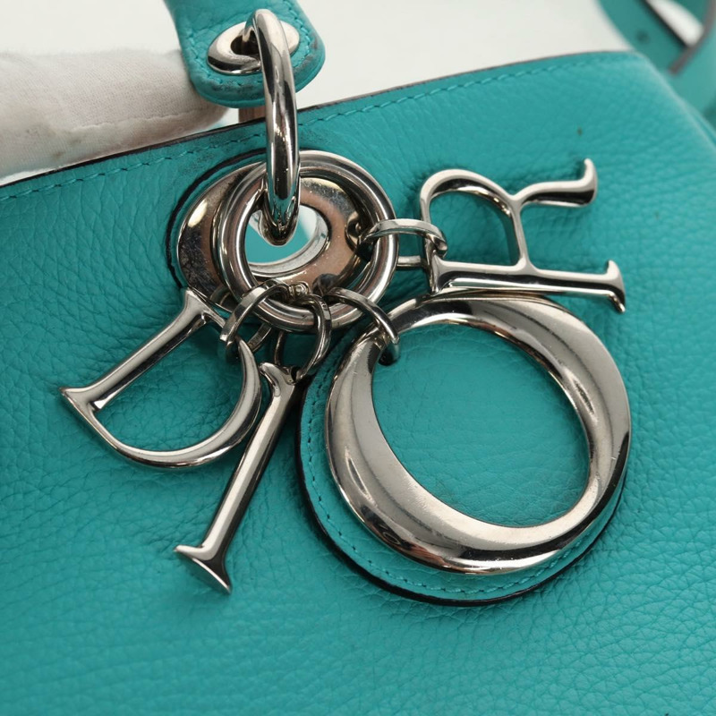 【日本直送】Christian Dior Diorissimo 皮革雙肩包,綠松石藍/銀色,正品,貨號 158870V-19