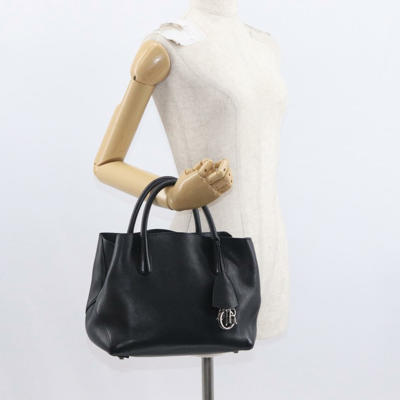 【日本直送】Christian Dior 手提包 皮革 黑色 銀色 正品 bs31800-19