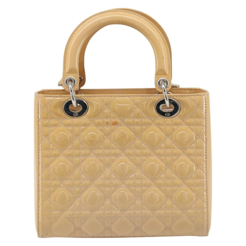 【日本直送】Christian Dior Lady Dior Canage 手提包 漆皮 2way 米色 銀色 正品 ka1144-1