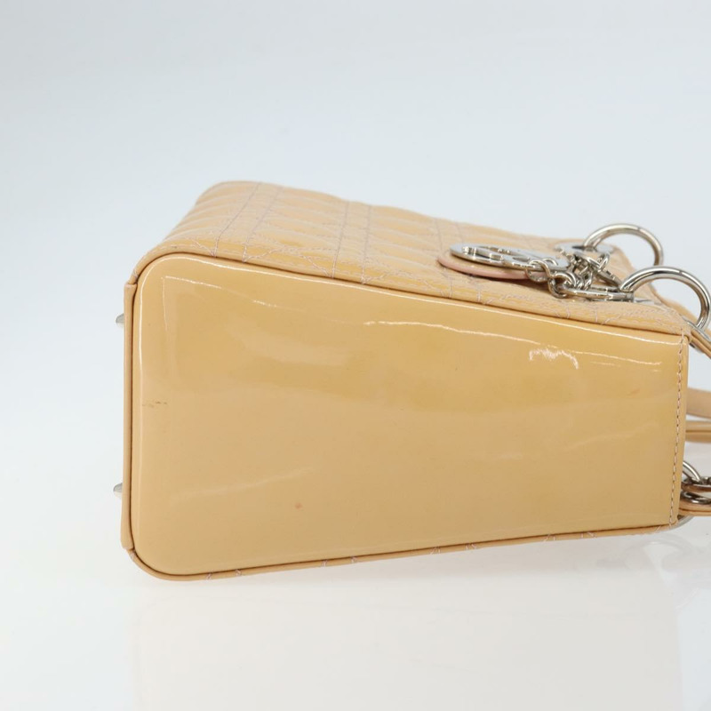 【日本直送】Christian Dior Lady Dior Canage 手提包 漆皮 2way 米色 銀色 正品 ka1144-2