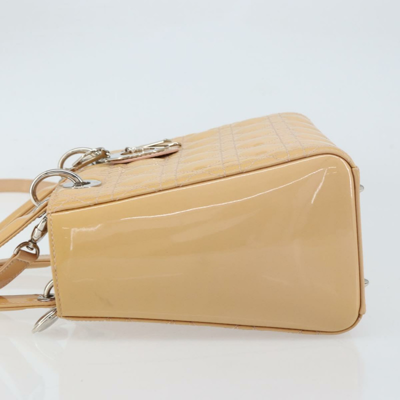 【日本直送】Christian Dior Lady Dior Canage 手提包 漆皮 2way 米色 銀色 正品 ka1144-3