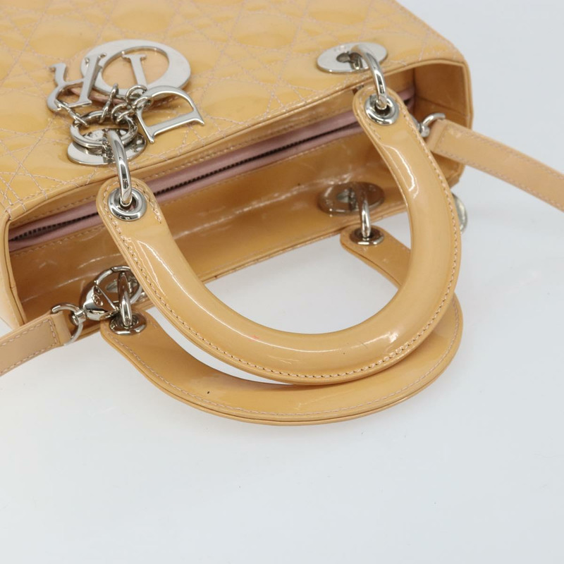 【日本直送】Christian Dior Lady Dior Canage 手提包 漆皮 2way 米色 銀色 正品 ka1144-6
