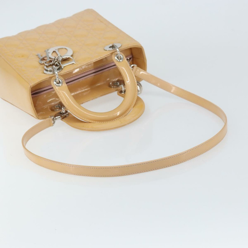 【日本直送】Christian Dior Lady Dior Canage 手提包 漆皮 2way 米色 銀色 正品 ka1144-7