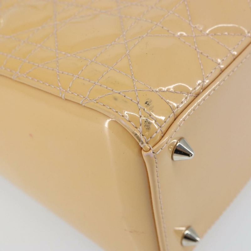 【日本直送】Christian Dior Lady Dior Canage 手提包 漆皮 2way 米色 銀色 正品 ka1144-8