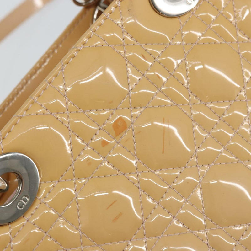 【日本直送】Christian Dior Lady Dior Canage 手提包 漆皮 2way 米色 銀色 正品 ka1144-9