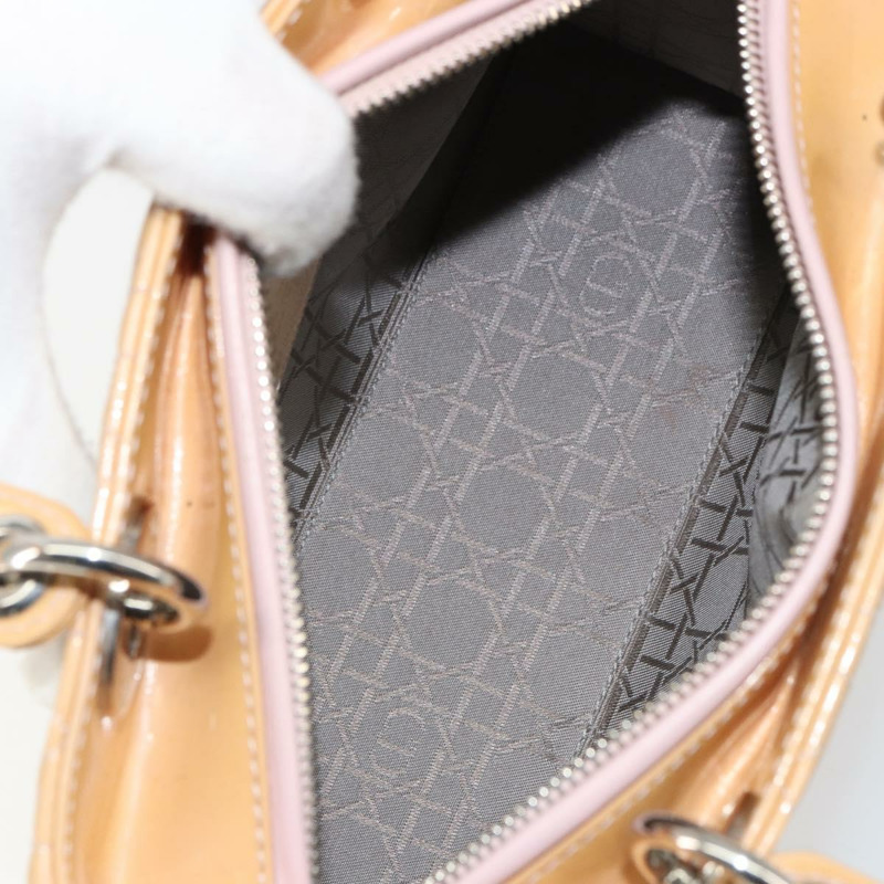 【日本直送】Christian Dior Lady Dior Canage 手提包 漆皮 2way 米色 銀色 正品 ka1144-10