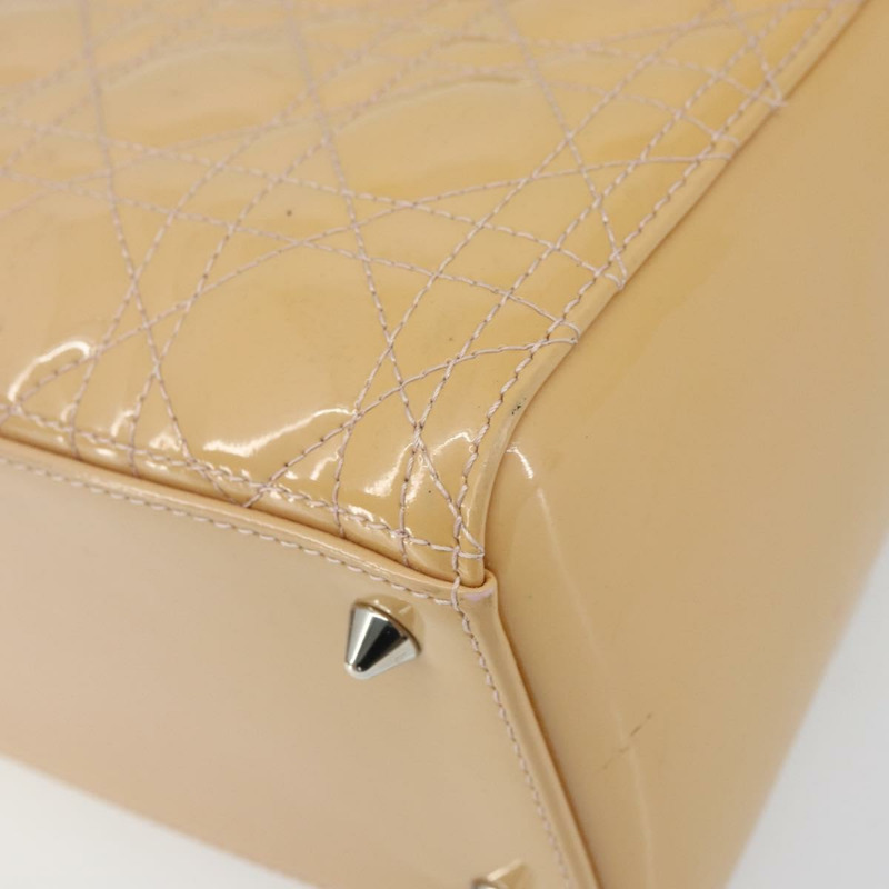 【日本直送】Christian Dior Lady Dior Canage 手提包 漆皮 2way 米色 銀色 正品 ka1144-15