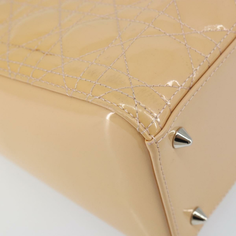 【日本直送】Christian Dior Lady Dior Canage 手提包 漆皮 2way 米色 銀色 正品 ka1144-16