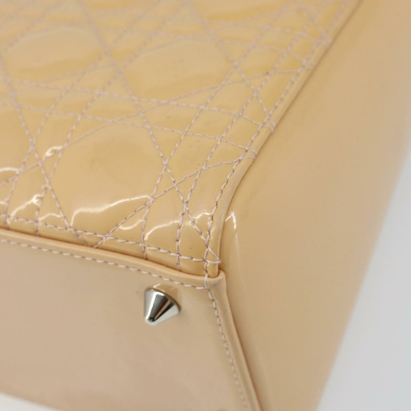 【日本直送】Christian Dior Lady Dior Canage 手提包 漆皮 2way 米色 銀色 正品 ka1144-17