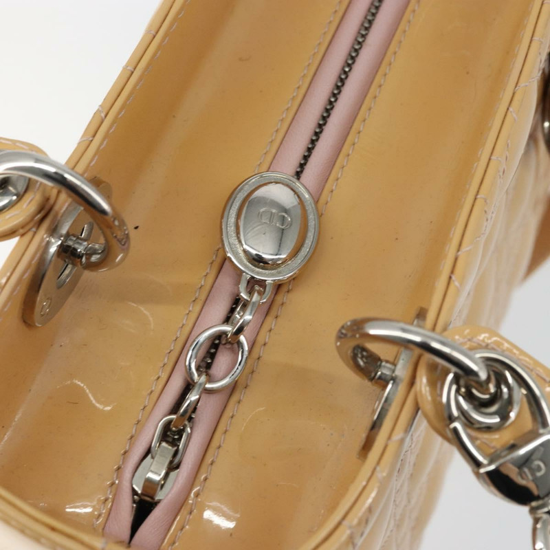 【日本直送】Christian Dior Lady Dior Canage 手提包 漆皮 2way 米色 銀色 正品 ka1144-19