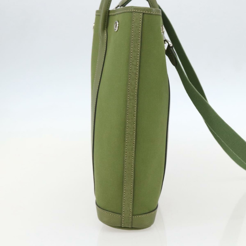 【日本直送】愛馬仕 Garden File 手袋 帆布 兩用 綠色 銀色 正品 159329SAM-2