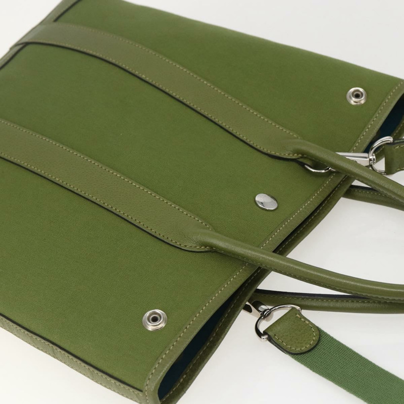 【日本直送】愛馬仕 Garden File 手袋 帆布 兩用 綠色 銀色 正品 159329SAM-5