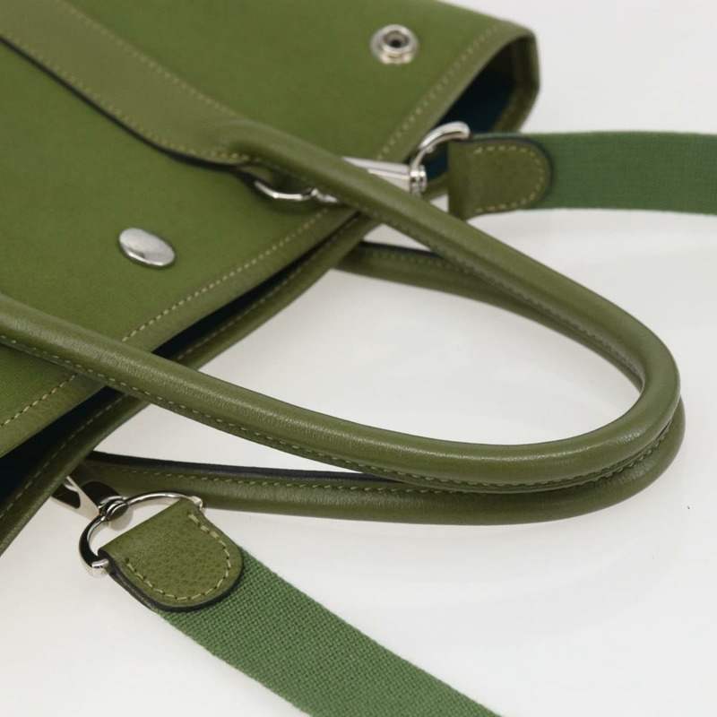 【日本直送】愛馬仕 Garden File 手袋 帆布 兩用 綠色 銀色 正品 159329SAM-6