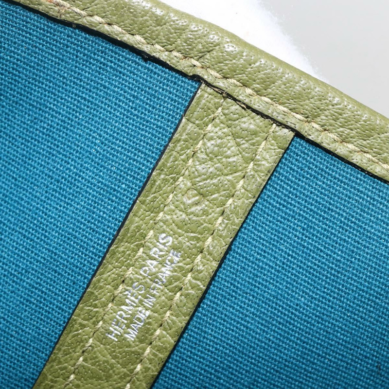 【日本直送】愛馬仕 Garden File 手袋 帆布 兩用 綠色 銀色 正品 159329SAM-9