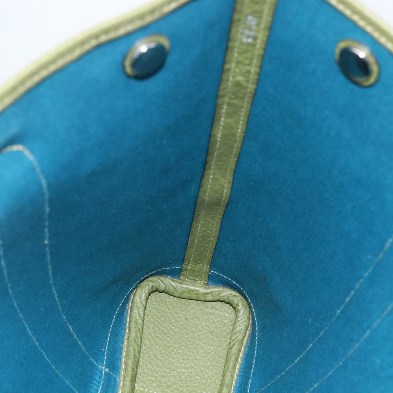 【日本直送】愛馬仕 Garden File 手袋 帆布 兩用 綠色 銀色 正品 159329SAM-20