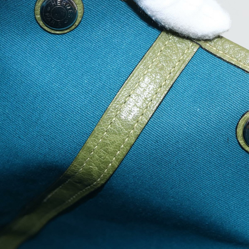 【日本直送】愛馬仕 Garden File 手袋 帆布 兩用 綠色 銀色 正品 159329SAM-21