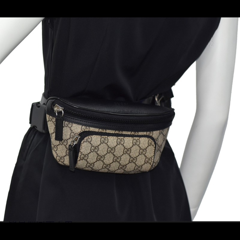 GUCCI 古馳 GUCCI經典LOGO拉鍊印花PVC胸腰包(黑x烏木色)-2