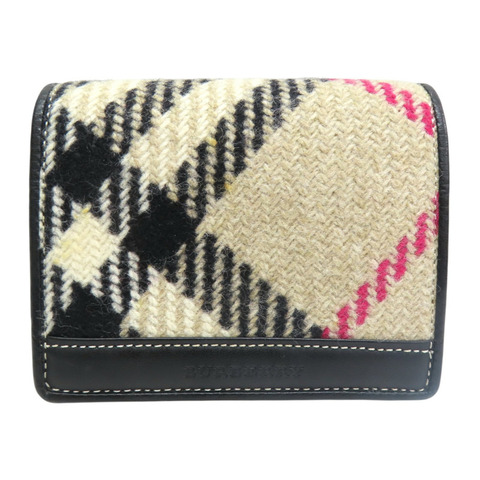 黑色 牛皮 棕色 織物 扣式短夾【BURBERRY 巴寶莉】