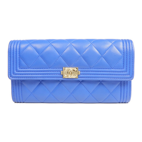 CHANEL 羊皮皮革Boy Long Wallet金扣長錢包