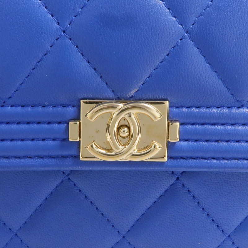 CHANEL 羊皮皮革Boy Long Wallet金扣長錢包-9