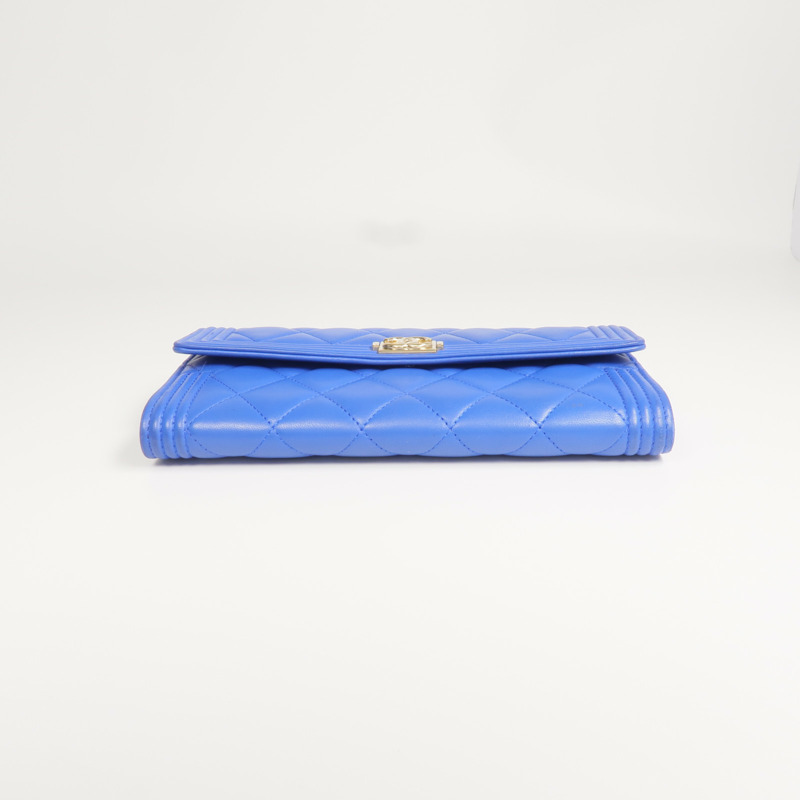CHANEL 羊皮皮革Boy Long Wallet金扣長錢包-12