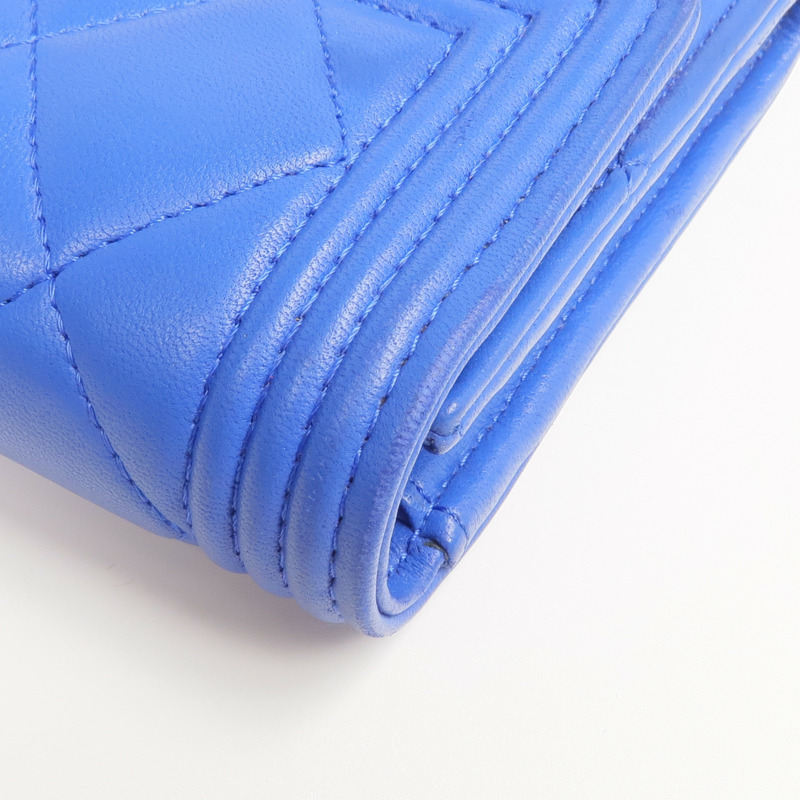 CHANEL 羊皮皮革Boy Long Wallet金扣長錢包-16