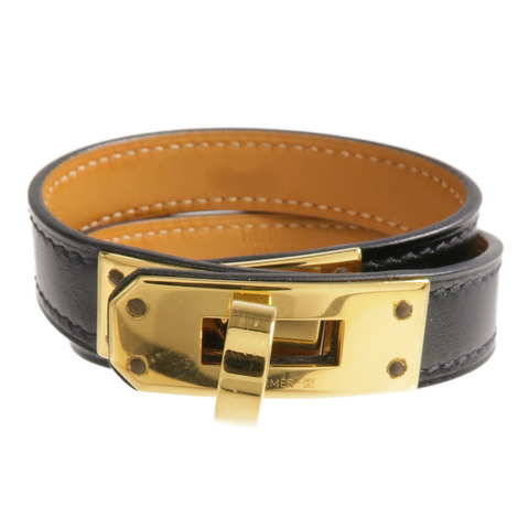 HERMES Box Calf皮革Kelly Double Tour Bracelet金扣手帶Noir