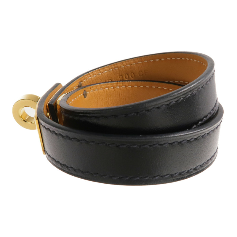 HERMES Box Calf皮革Kelly Double Tour Bracelet金扣手帶Noir-1