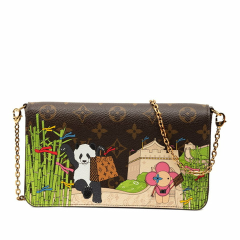 路易威登 Monogram Pochette Felicie 長城熊貓鏈條單背包 M80992 棕色多色皮革 女士 LOUIS VUITTON