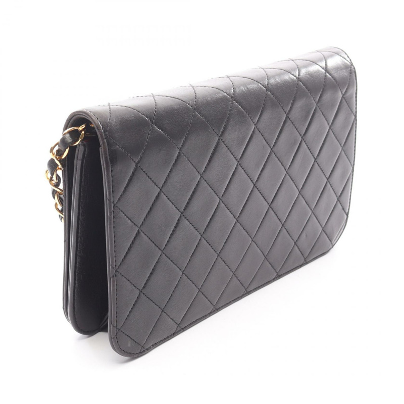 香奈兒 (CHANEL) 絎縫全蓋鏈條肩背包，羊皮材質，黑色，金色五金，二手 CC-1