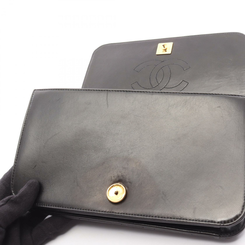 香奈兒 (CHANEL) 絎縫全蓋鏈條肩背包，羊皮材質，黑色，金色五金，二手 CC-6