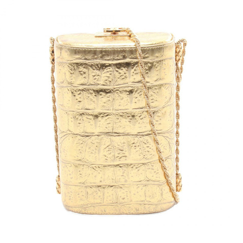 香奈兒 COCO 標誌迷你鏈肩斜背包，金色皮革，二手女士