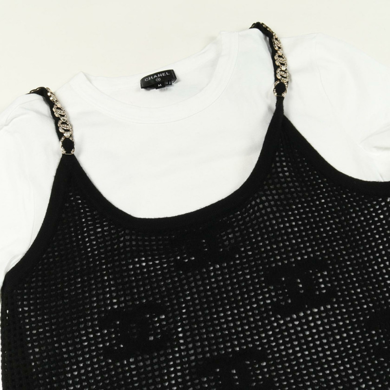 香奈兒 COCO 標誌針織吊帶 T 卹 P72150K10356 羊絨棉 #M 二手-7